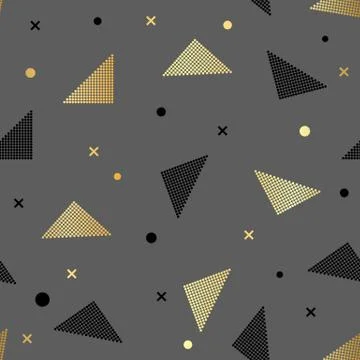 Abstract seamless repeating pattern with triangles in gold glitter and black Illustrazione stock