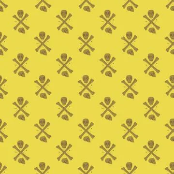 Abstract seamless scary pattern with little skulls and bones shapes. Yellow b イラスト素材
