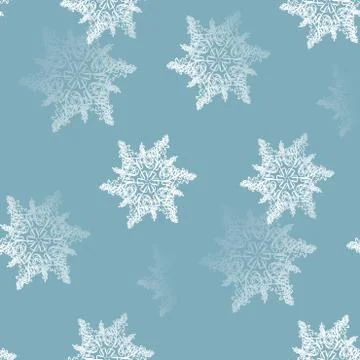 Abstract seamless snowflakes pattern white blue gray blurred Stock Illustration
