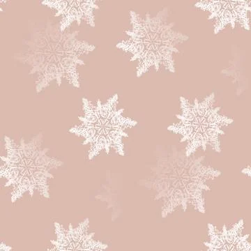 Abstract seamless snowflakes pattern white light brown blurred Stock Illustration