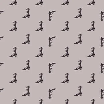 Abstract seamless style pattern with simple black women shoes print. Grey bac Stock Illustration