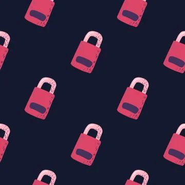 Abstract seamless stylized pattern with security lock ornament. Pink bright d 스톡 일러스트