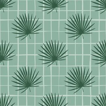 Abstract seamless talipot leaf pattern. Green botanic ornament on soft blue c Illustrazione stock