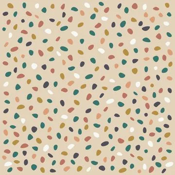Abstract seamless terrazzo pattern with small colorful pebble shapes on bei.. イラスト素材