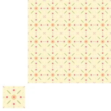 Abstract seamless textile pattern with flower and lines on the light yellow.. Stock Illustration