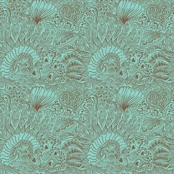 Abstract seamless texture with fish, hearts, flowers. endless background. Stock Illustration