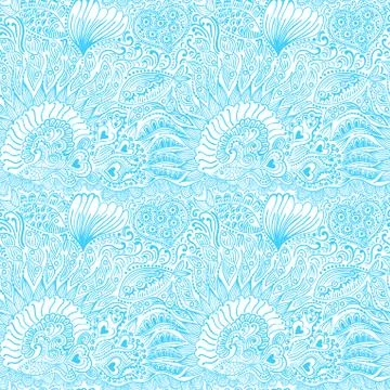 Abstract seamless texture with fish, hearts, flowers. endless background. Stock Illustration