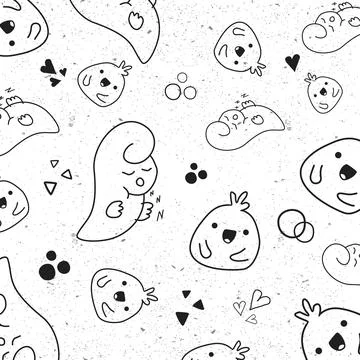 Abstract seamless texture with a fun cartoon sleep and smile background Stock Illustration