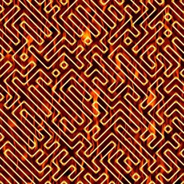 Abstract seamless texture made of fire Labyrinth wall pattern Stock Illustration