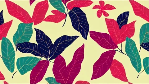 Abstract seamless tropical animation with bright colorful leaves and Video stock 220123072