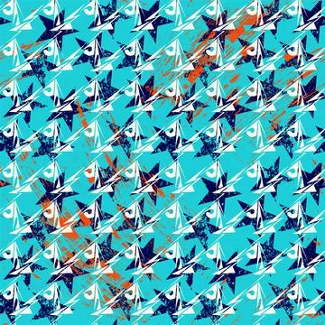 Abstract seamless urban pattern with chaotic stars and grunge spots Stock Illustration