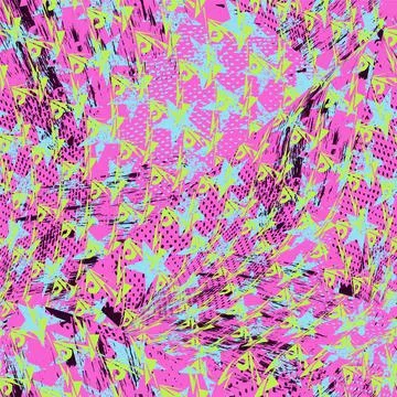 Abstract seamless urban pattern with chaotic stars and grunge spots Stock Illustration