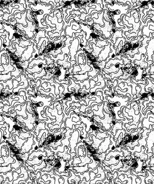 Abstract seamless urban pattern with wave hand draw black lines Stock Illustration