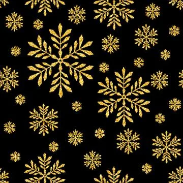 Abstract Seamless Vector Background with Gold Glitter Snowflakes Stock Illustration