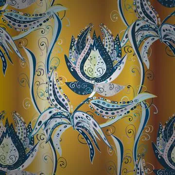 Abstract seamless vector pattern with hand drawn floral elements. Silk scarf wit Illustrazione stock