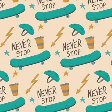 Abstract seamless vector pattern. Urban style modern background with skateboa Stock Illustration