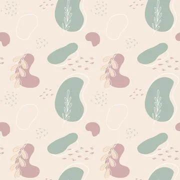 Abstract seamless vector pattern.Hand drawn various shapes with floral elemen Stock Illustration