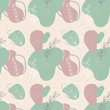 Abstract seamless vector pattern.Hand drawn various shapes with floral elemen Stock Illustration