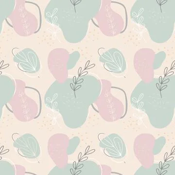 Abstract seamless vector pattern.Hand drawn various shapes with floral elements Stock Illustration