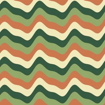 Abstract seamless wave pattern in retro colors with orange green beige wavy.. Stock Illustration