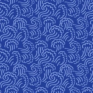 Abstract seamless wave pattern. Waving curling lines background. Blue vector Illustrazione stock