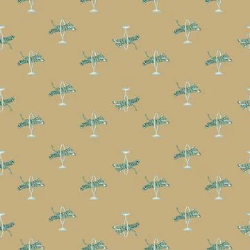 Abstract seamless zoo pattern with blue circus tigers shapes. Beige backgroun Stock Illustration