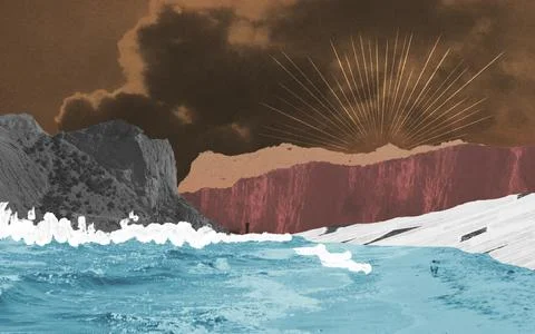 Abstract seascape illustration made of vintage paper Stock Illustration