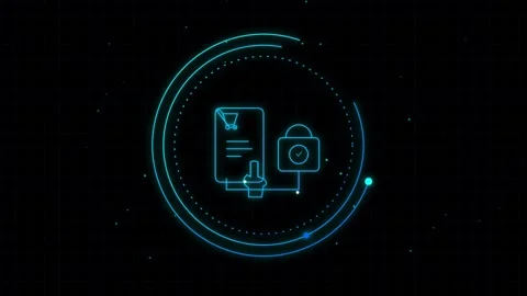 Abstract secure digital transaction graphic with padlock icon and a circula.. Vídeo Stock 343820786