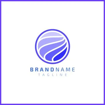 Abstract see waves in circle shape. Flat and minimalist logo design with blue Stock Illustration
