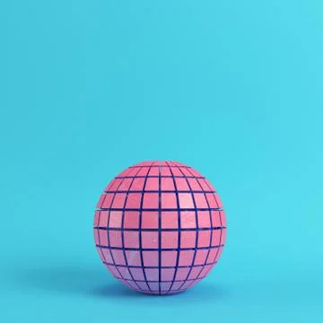 Abstract segmented pink sphere on bright blue background in pastel colors Stock Illustration