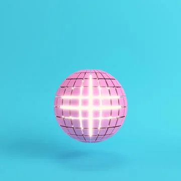 Abstract segmented pink sphere glowing inside on bright blue background in pa Stock Illustration