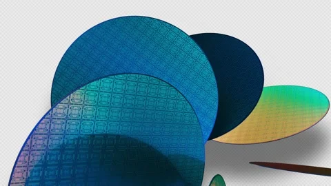 Abstract semiconductor wafers animation loop with alpha channel, colorful Stock Footage 336315529