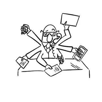 Abstract server men with many hands multifunctional illustration Stock Illustration