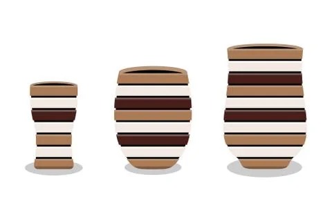 Abstract set of ceramic flowerpot or basket isolated on white background Stock Illustration