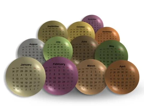 Abstract set of colored 2017 calendar balls Stock Illustration