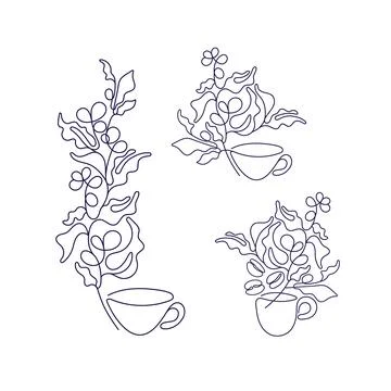 Abstract set cup of tea, coffee, beans. Vector Stock Illustration