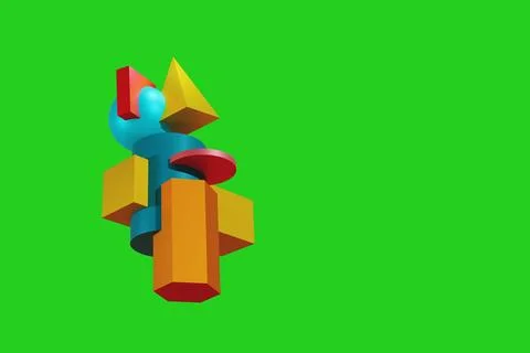 Abstract set of figures balancing among themselves on a bright green background Illustrazione stock