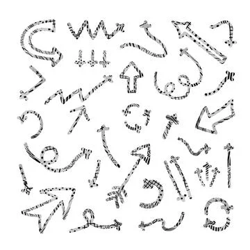 Abstract set with hand drawn arrows and direction pointers Stock Illustration