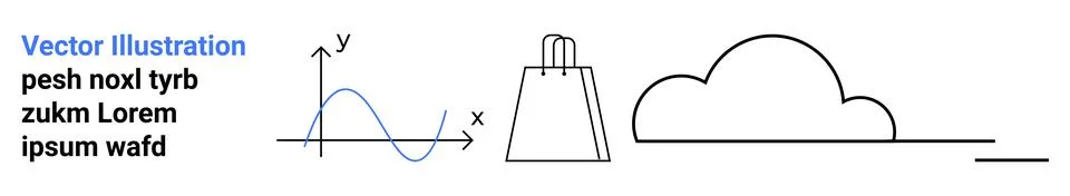Abstract set including sine wave graph, shopping bag, and cloud outline. Idea Stockillustratie