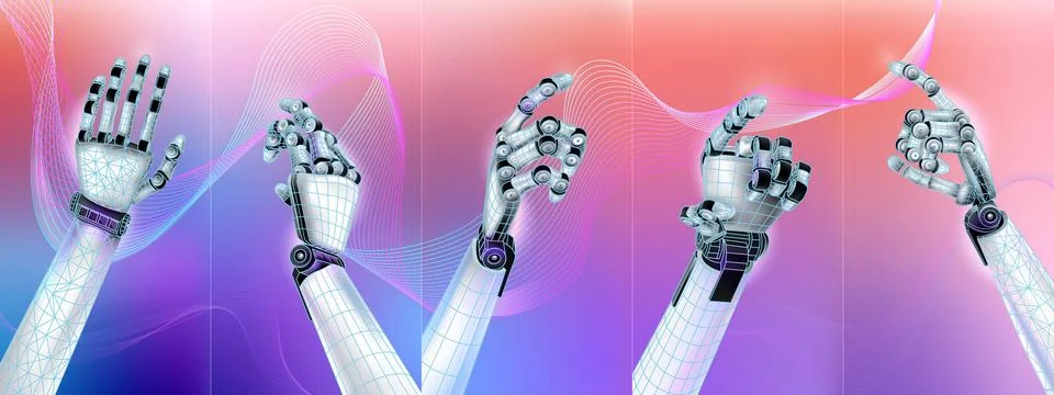 Abstract set of robotic hands with gesture options in virtual space イラスト素材