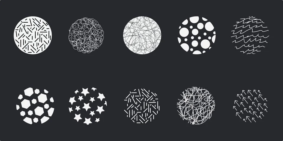 Abstract set of round patterned icons. Illustrazione stock