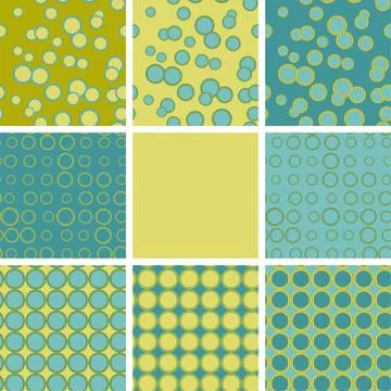 Abstract set of seamless pattern with blue green circle elements. Ethnic summ Illustrazione stock
