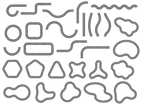 Abstract set of train and railway track paths in various geometric and orga.. Illustrazione stock