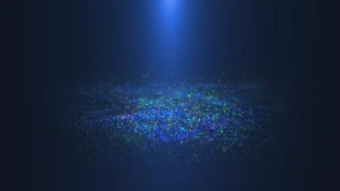 An abstract shaky oscillating surface of blue particles. Chaotically flying m Illustrazione stock