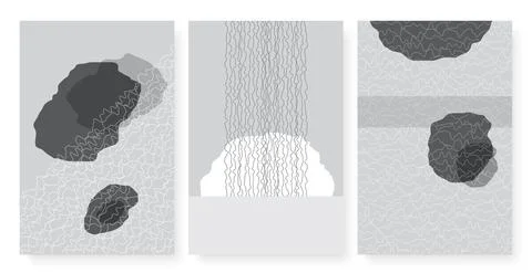Abstract shape and hand drawn scribbles pattern set, shapeless figures, wall art Stock Illustration
