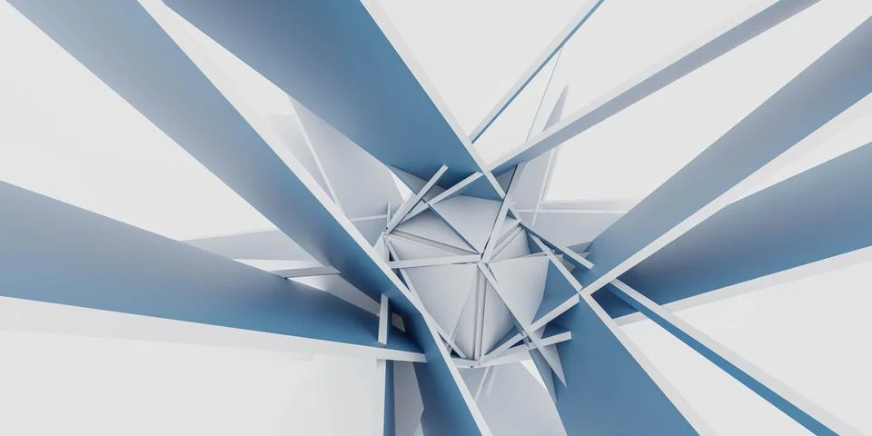 Abstract shape with blue and white objects 3d render illustration Stock Illustration