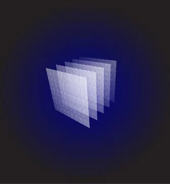 Abstract shape. Blue geometric visualization, layers cube. 3d architecture Stock Illustration