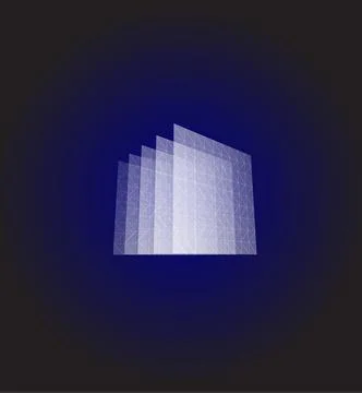 Abstract shape. Blue geometric visualization, layers cube. 3d architecture Stock Illustration