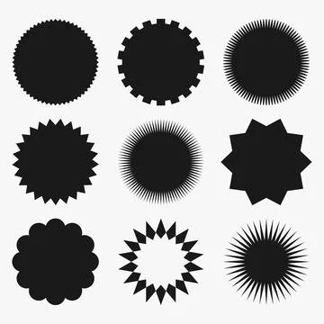 Abstract shape circle badges set,radial geometric sunburst template,vector Stock Illustration