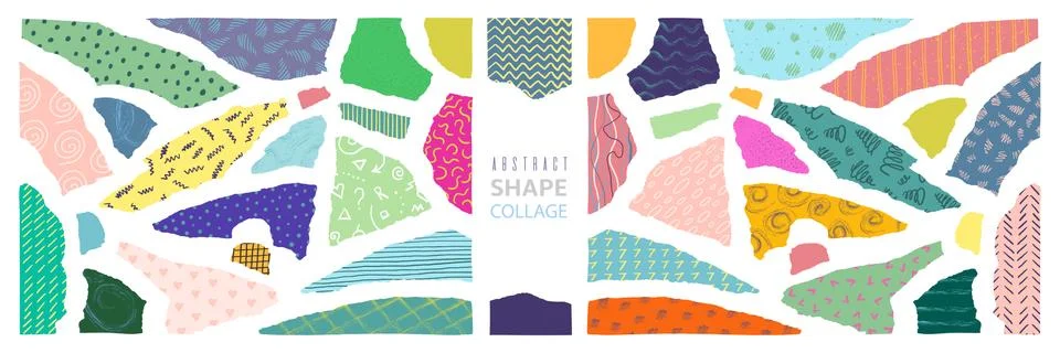Abstract shape collage. Modern paper cut pieces minimal graphic template, ruffle Stock Illustration